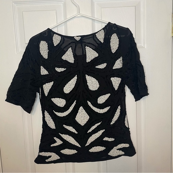 REISS Beaded Black and White Blouse Top 6 - Picture 3 of 7